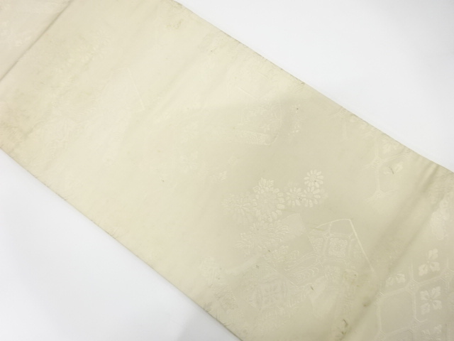 JAPANESE KIMONO / ANTIQUE MARU OBI FOR BRIDE / SILK / WOVEN SPOO; & KIKU & CLASSICAL PATTERN